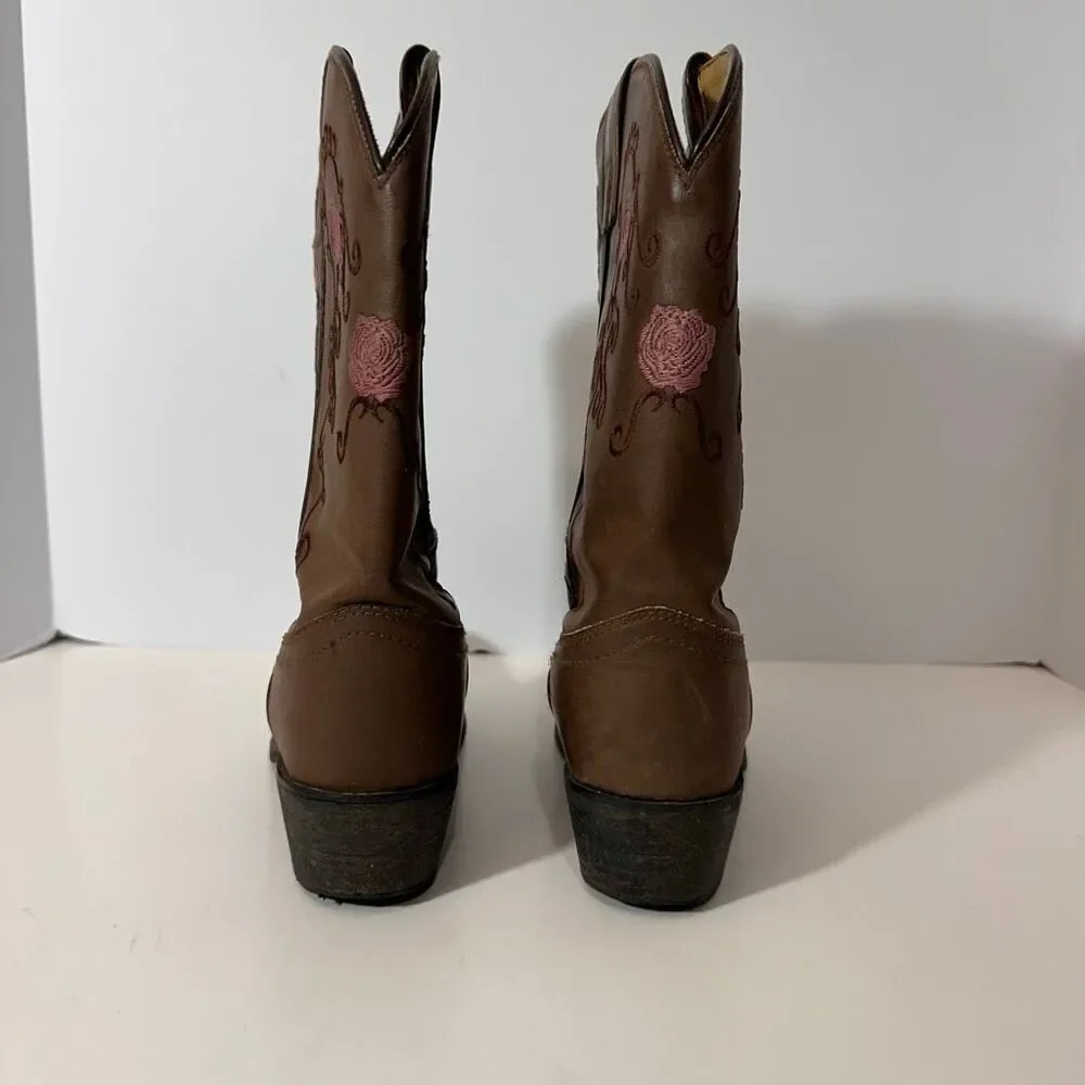Shyanne Western Boots Embroidered Brown Floral Cowgirl | Girls Size 5
